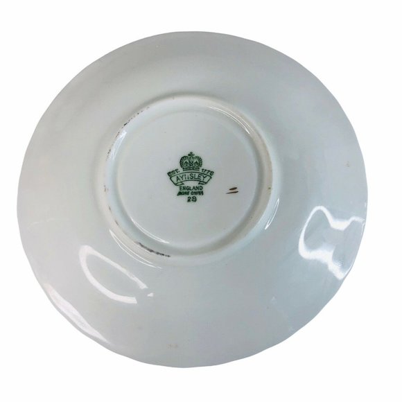 Aynsley Tea Cup & Saucer Floral Blue Burgundy Bone China Footed Scallop Gold - Picture 11 of 11